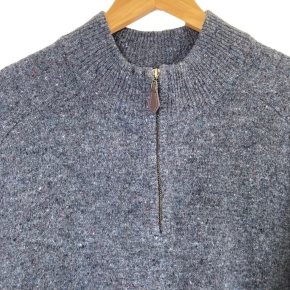 Tom James 1/4 Zip Merino Wool Sweater Grey with Speckles Elbow Patches Casual M - Picture 4 of 16